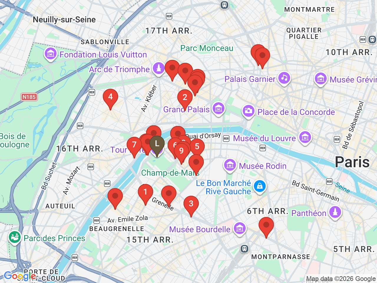 Map of eat & drink near Eiffel Tower