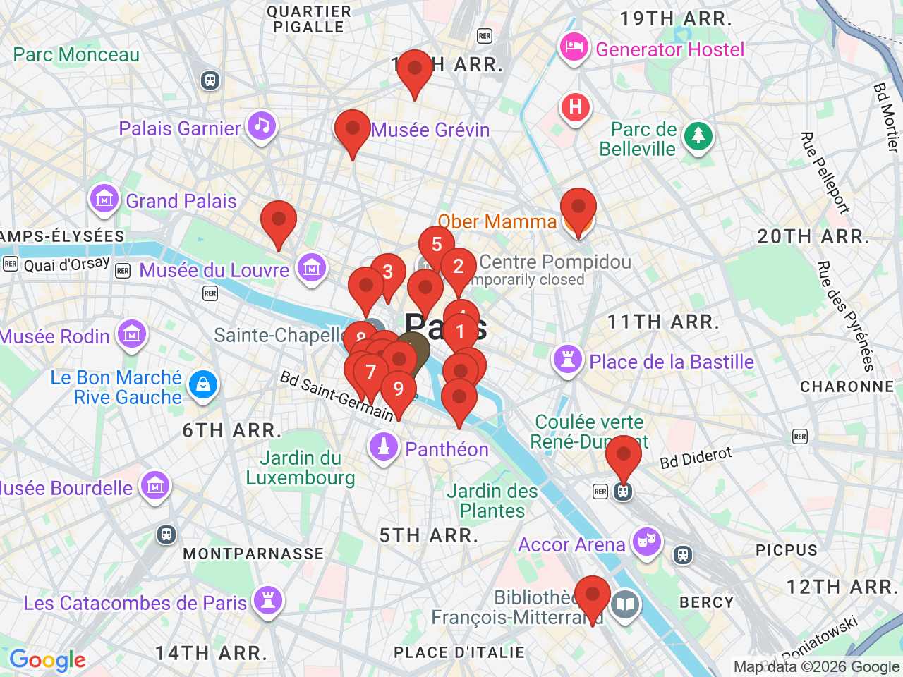 Map of eat & drink near Notre-Dame Cathedral of Paris