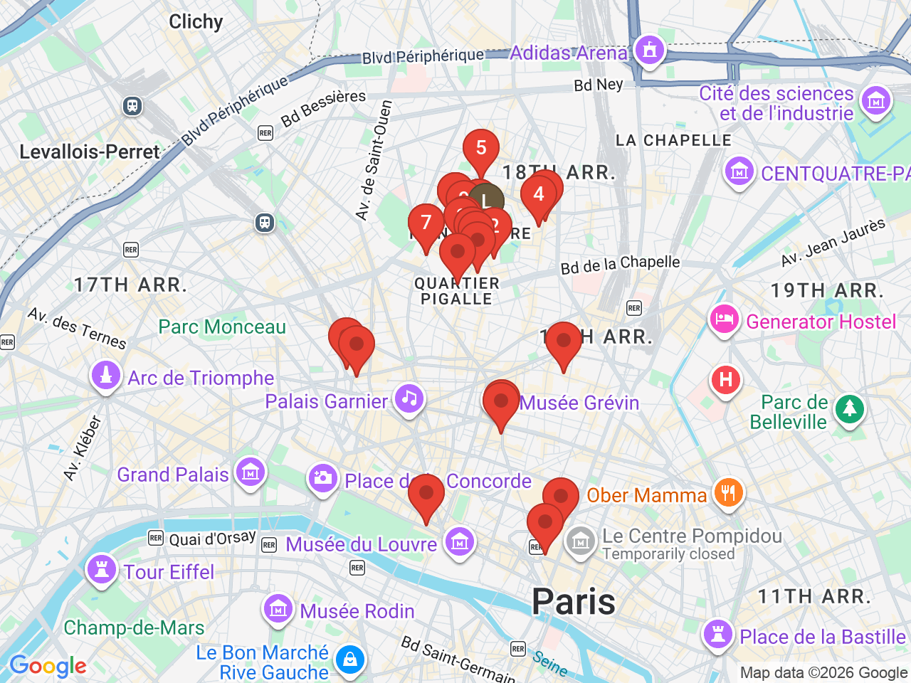 Map of eat & drink near Place du Tertre