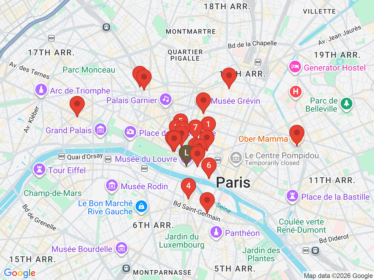 Map of eat & drink near Louvre Museum