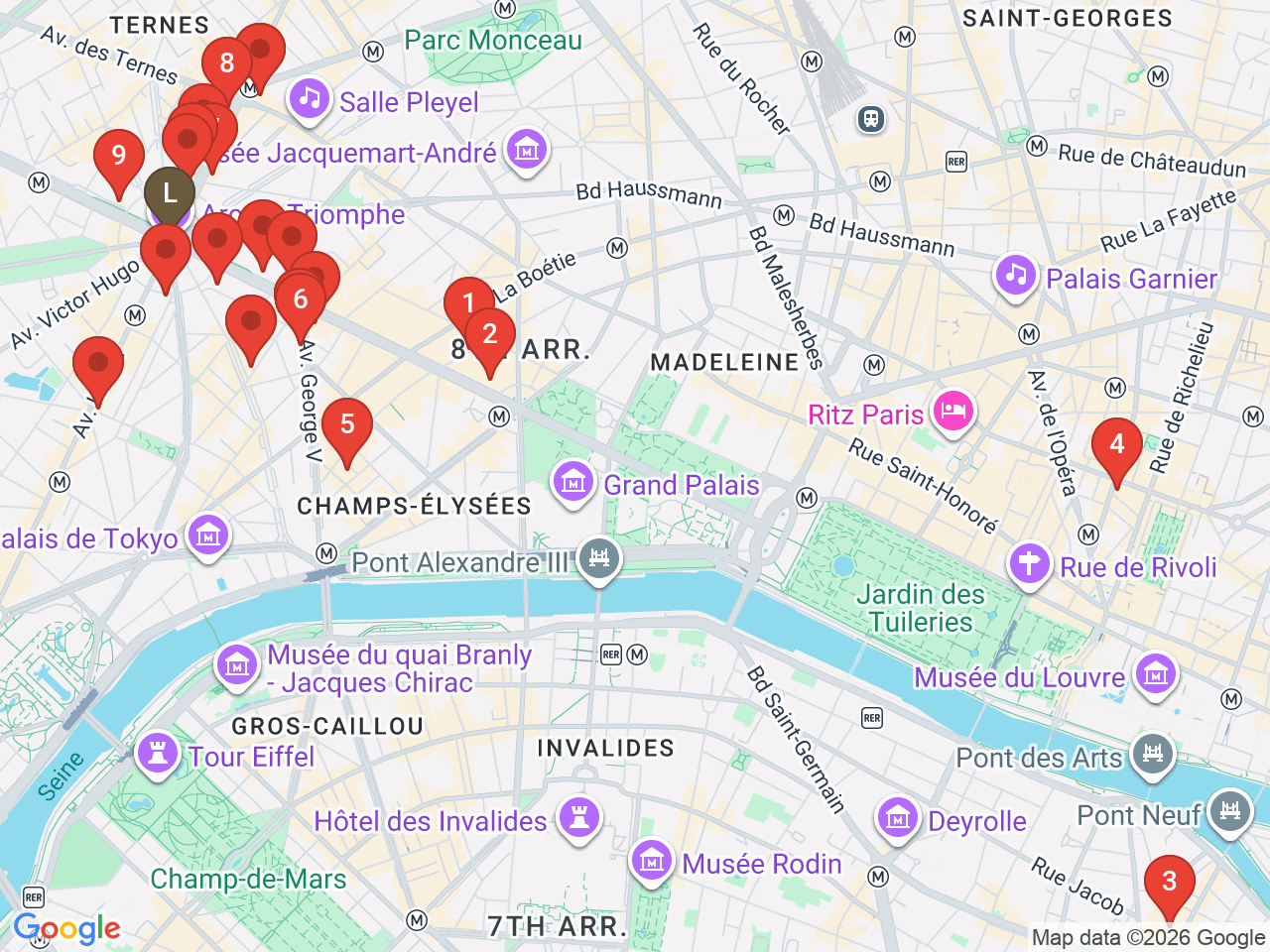 Map of eat & drink near Arc de Triomphe