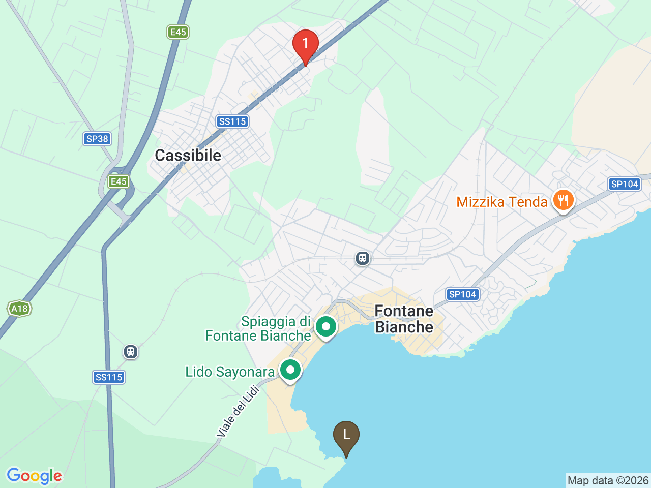 Map of eat & drink near Fontane Bianche Beach