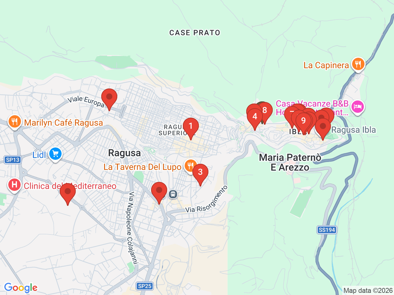 Map of eat & drink near Ragusa Ibla