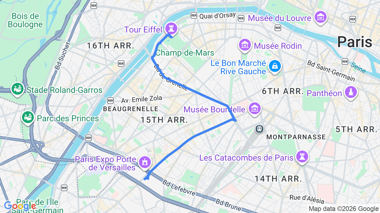 Porte de Versailles Hotel, Paris 15e to Eiffel Tower, Paris