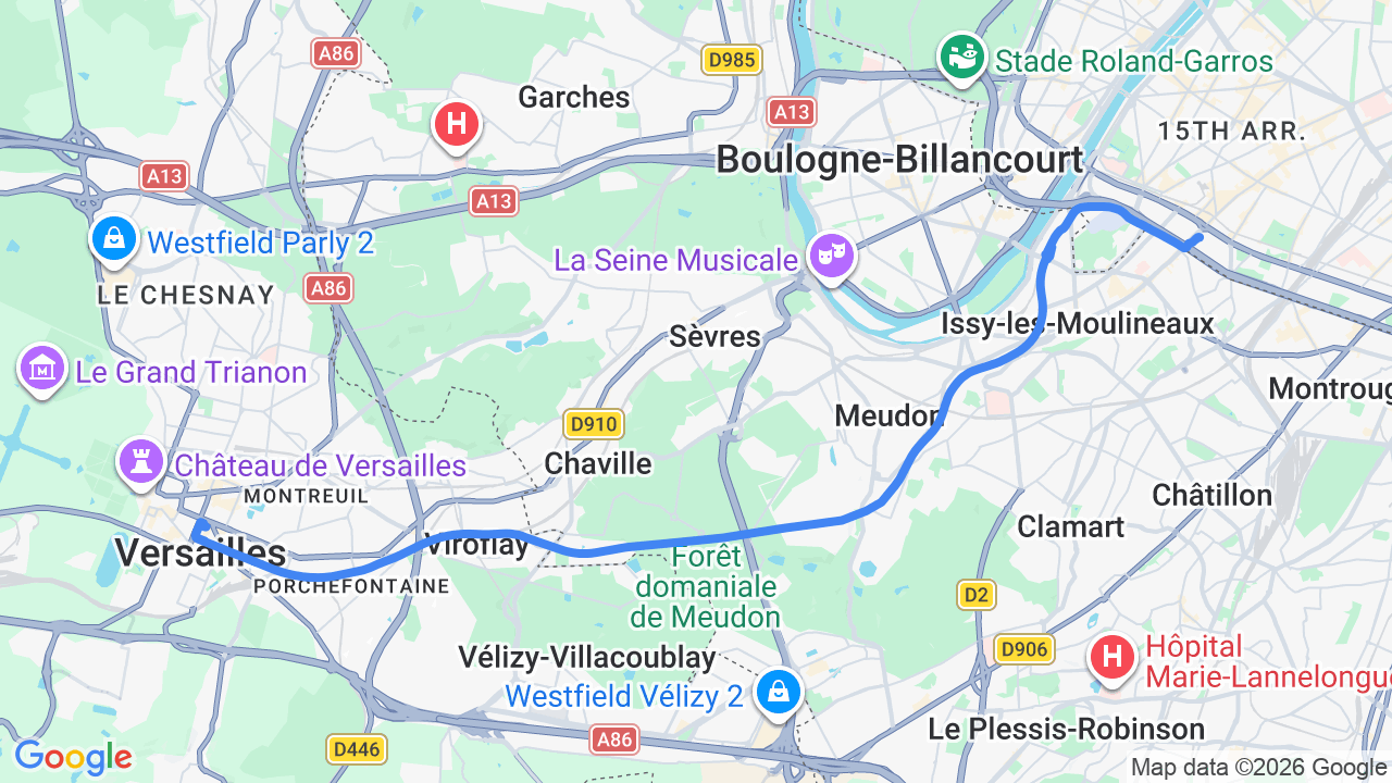 Porte de Versailles Hotel, Paris 15e to Versailles Château Rive Gauche (RER C)